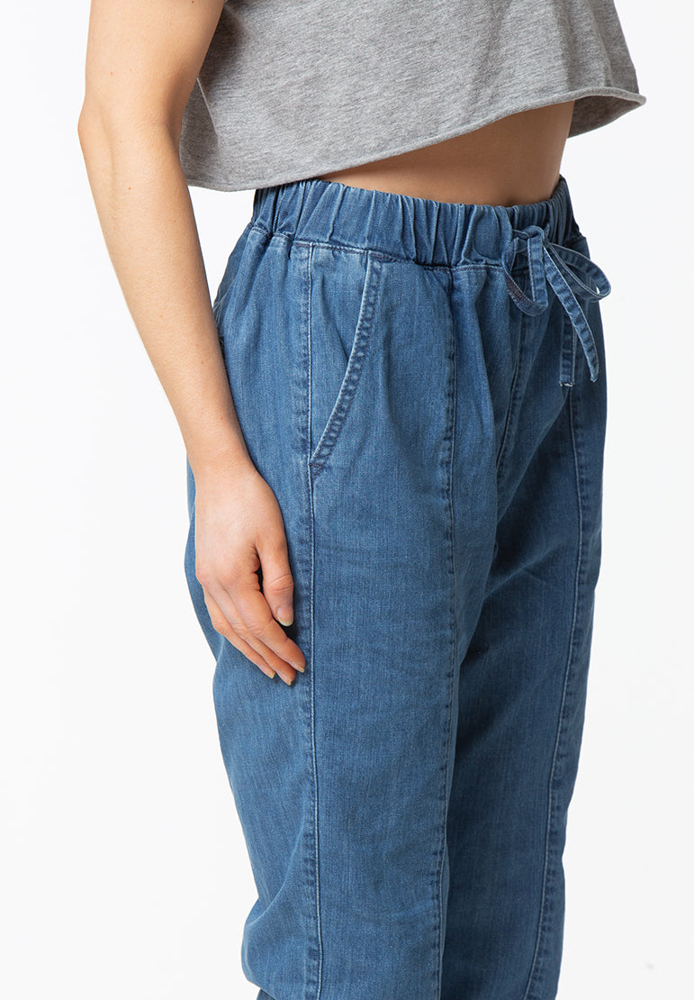 High waisted hot sale denim joggers