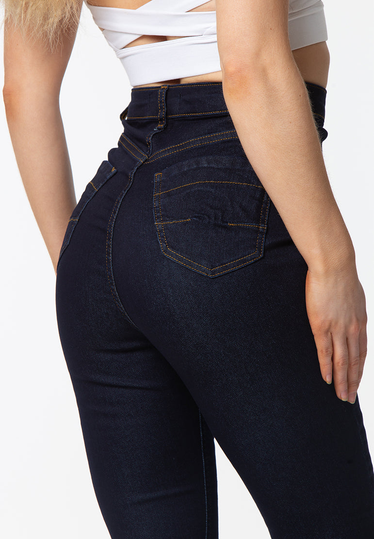 Womens high waisted hot sale dark blue jeans